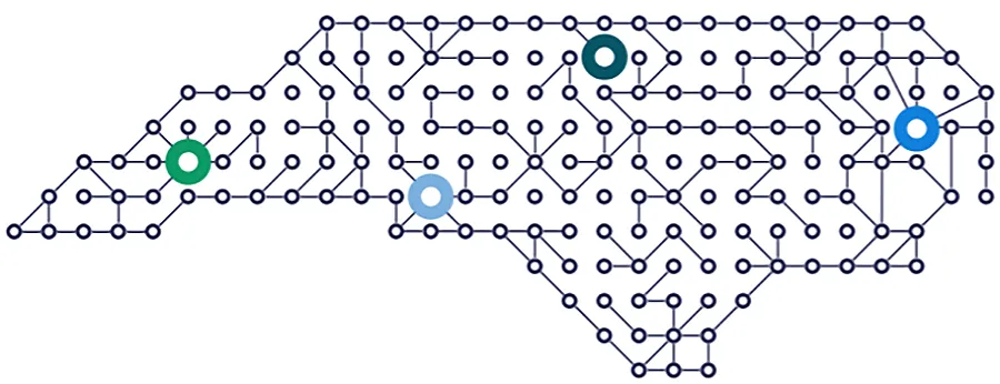 NCInnovation operates four regional innovation networks anchored by hub universities